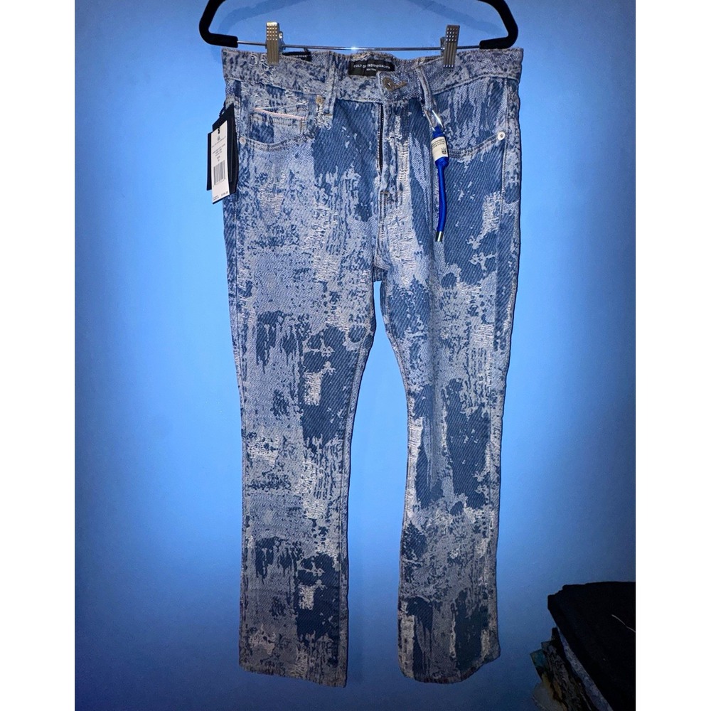 Cult of Individuality Lenny Bootcut Jeans Medium Wash Blue Abstract 32/34 NWT